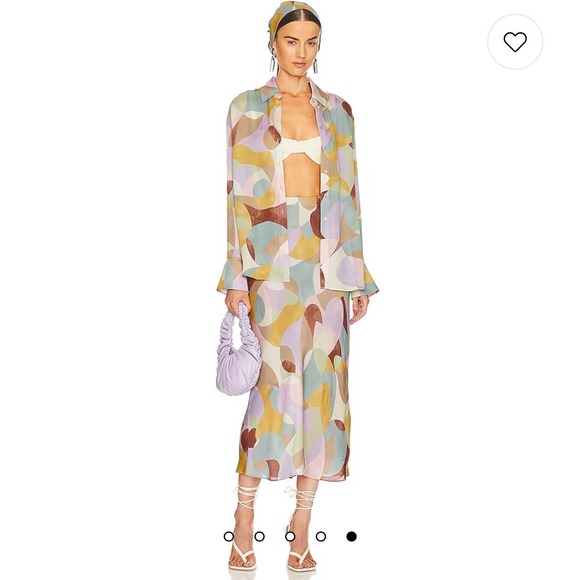 L'academie Women's Button Down Blouse Top Long Sleeve Collar Neck Multi SZ L NWT - Picture 5 of 9